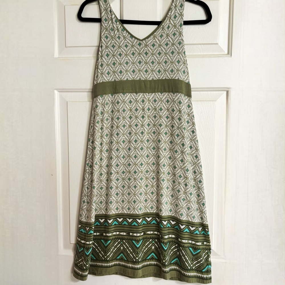 Athleta Dress Womens Small Green Geometric Tribal Sleeveless Stretch Athleisure